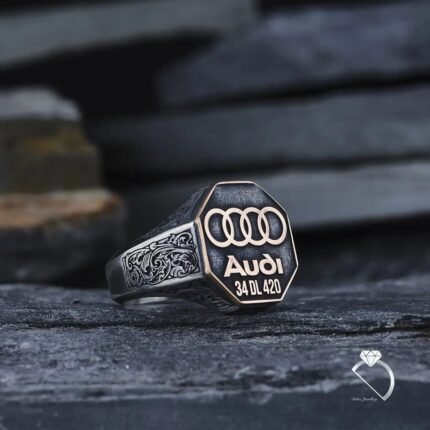 AUDİ Logolu & Plakalı Gümüş Yüzük