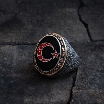 Ay Yıldızlı Erkek Gümüş Yüzük Modeli