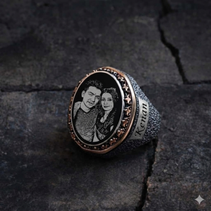 Eşlere Özel Eş Resim İşlemeli 925 Ayar Gümüş Erkek Yüzük